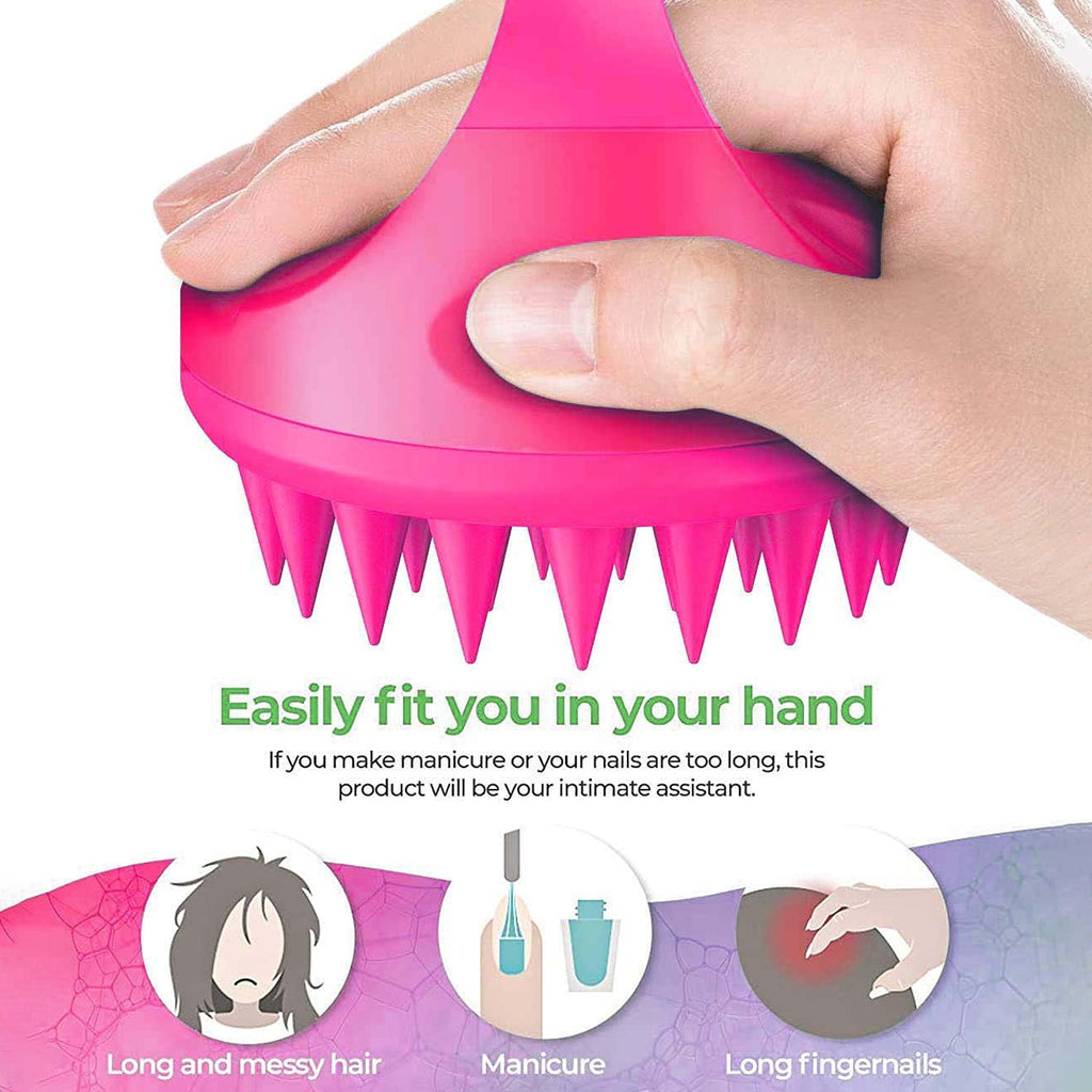 Woman gently using a silicone Scalp Massager Comb on her hair.