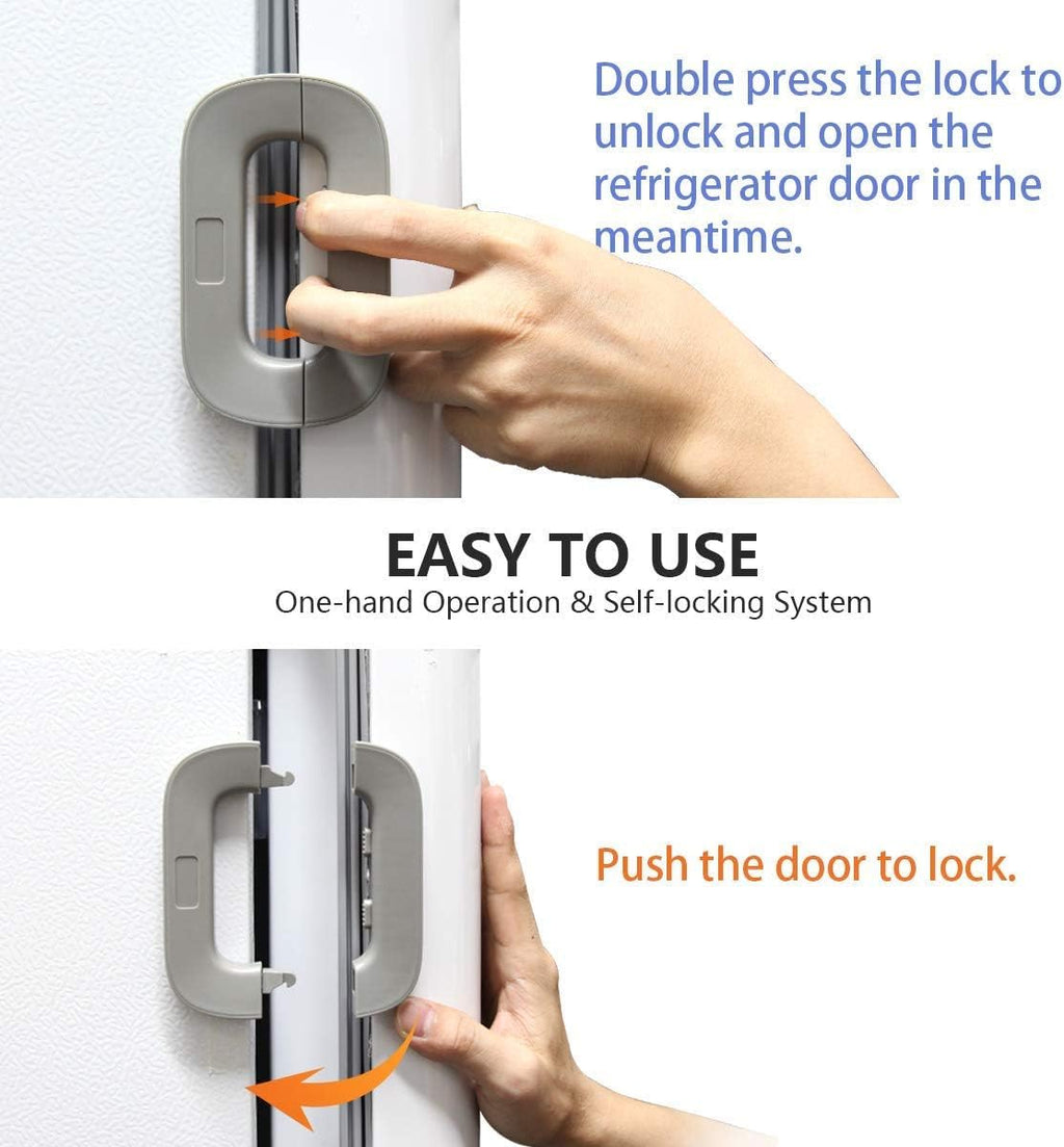 Fridge freezer door lock installed on kitchen refrigerator door