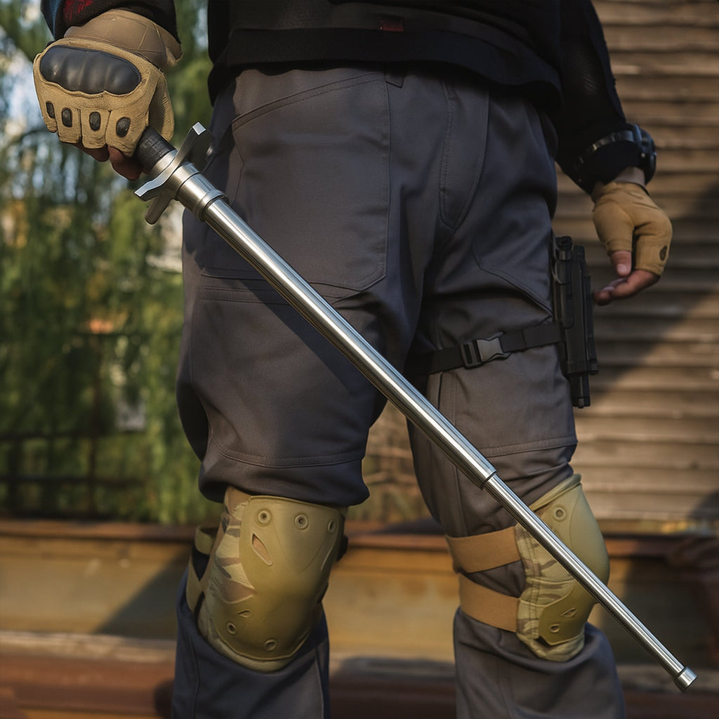 A hand gripping the comfortable foam handle of the Indo Glow Folding Walking Stick.