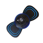User applying the compact portable neck massager for relief.