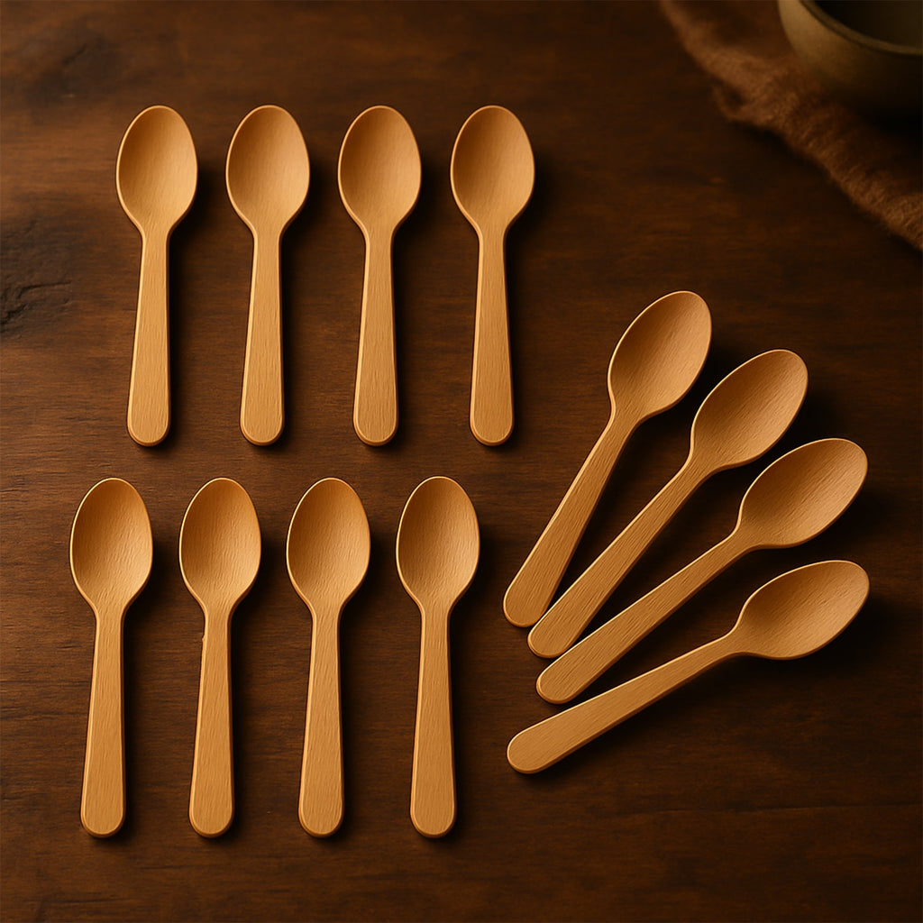 Disposable birchwood wooden spoon 110mm for food and beverage service