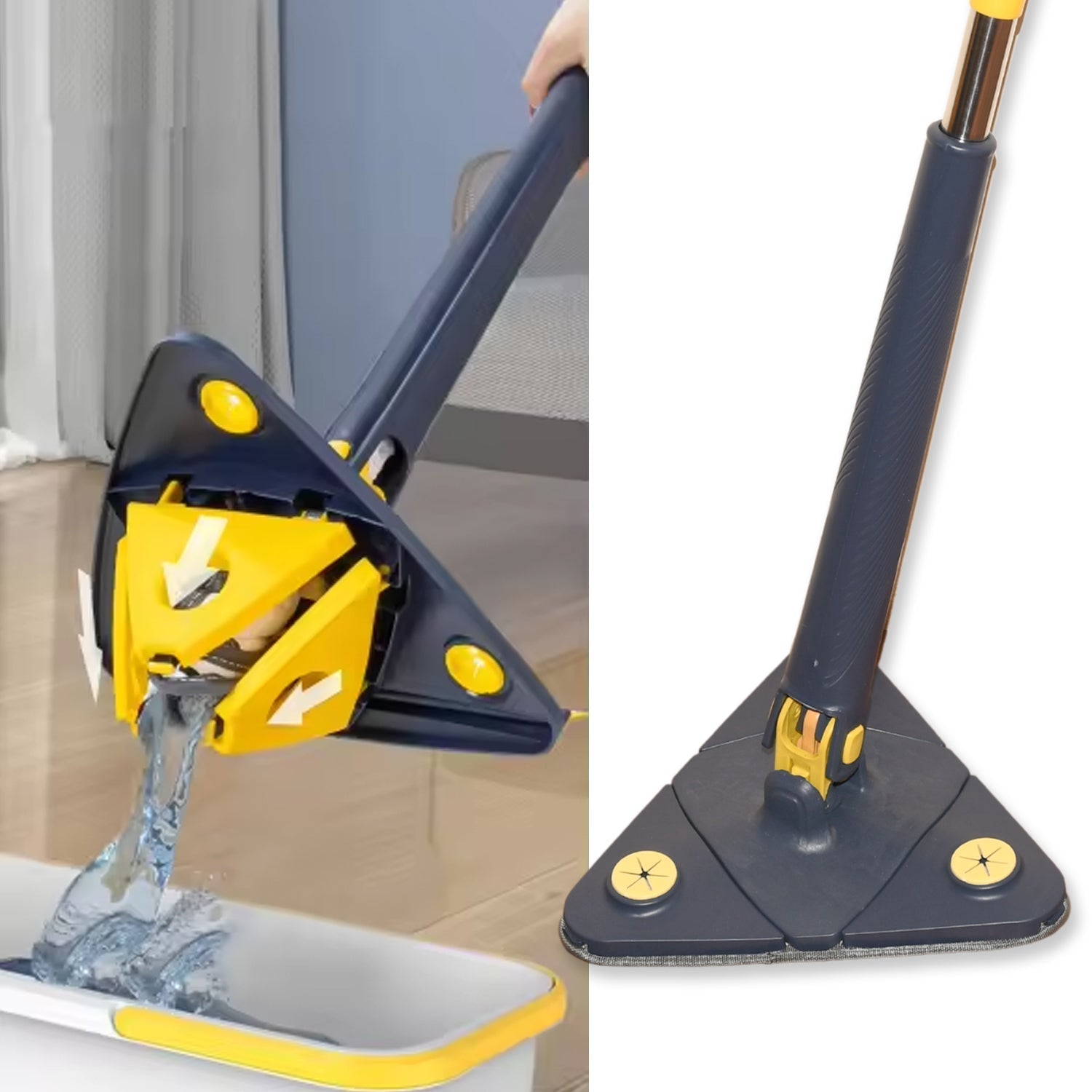Demonstration of the 360-degree rotation of the Triangle Mop head for versatile cleaning.