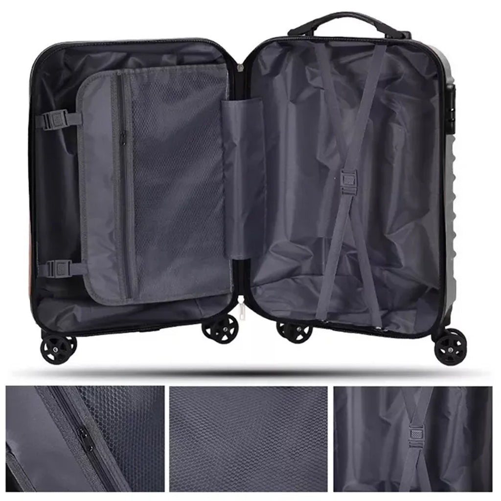 The complete multi-color trolley bag set presented together, highlighting their versatile sizes.