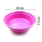 Versatile plastic round bowls used for organizing items in kitchen and bathroom.