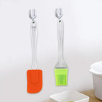 Two-piece silicone spatula and pastry brush set for baking and grilling.