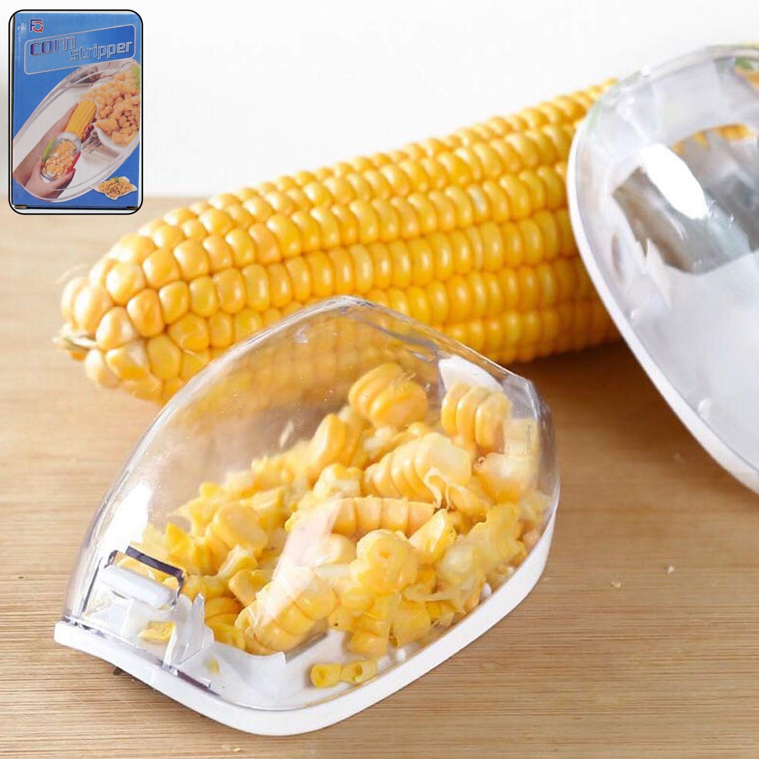 Innovative corn peeler design for quick and mess-free kernel removal.