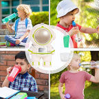 Interior view of the kids astronaut water bottle showing the removable silicone cup.