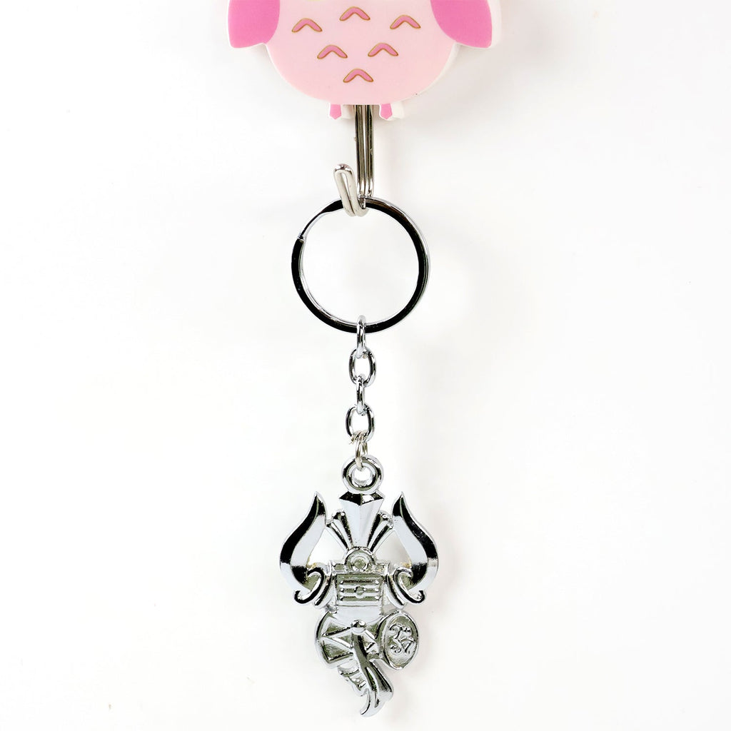 Detailed metal key ring featuring Trishul symbol on keychain