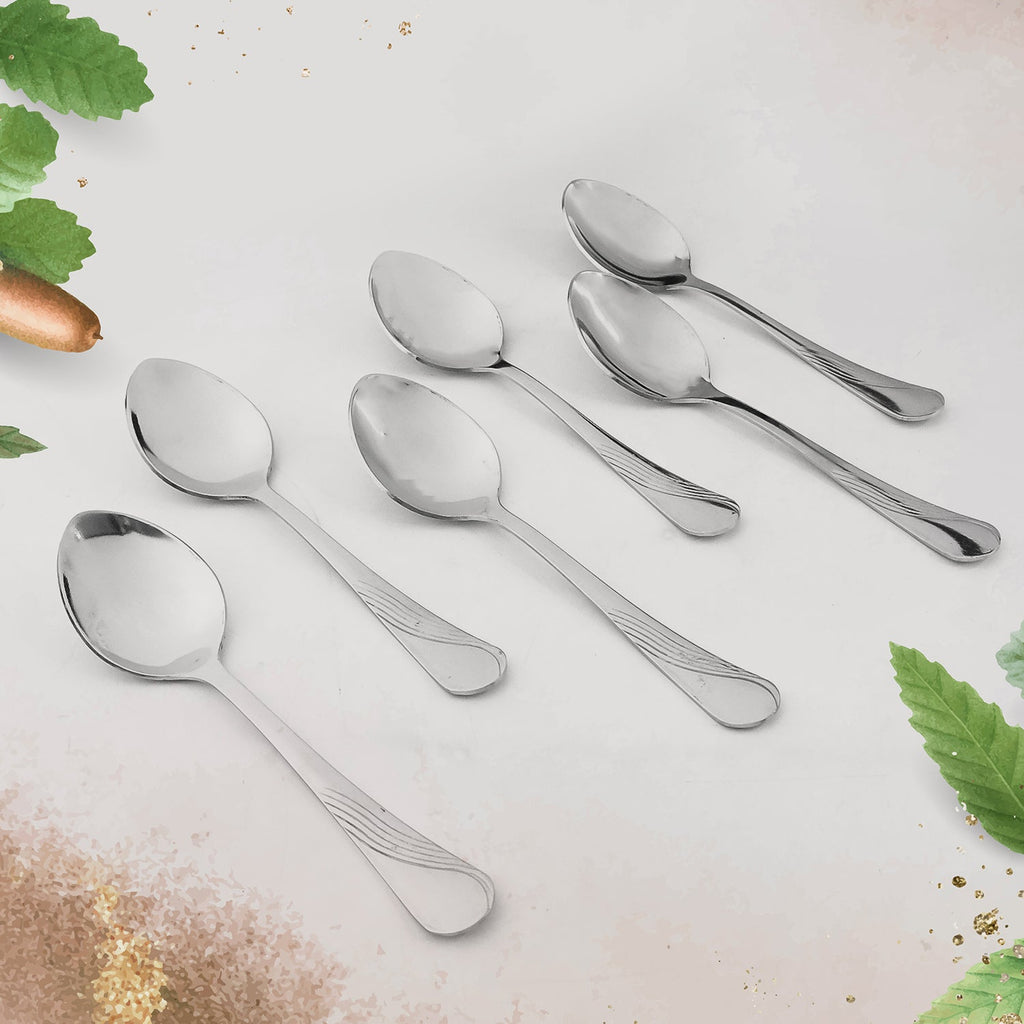 Close-up view of ergonomic handle on a stainless steel dining spoon