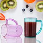 Single unbreakable clear plastic mug with a sturdy handle, isolated on a white background.