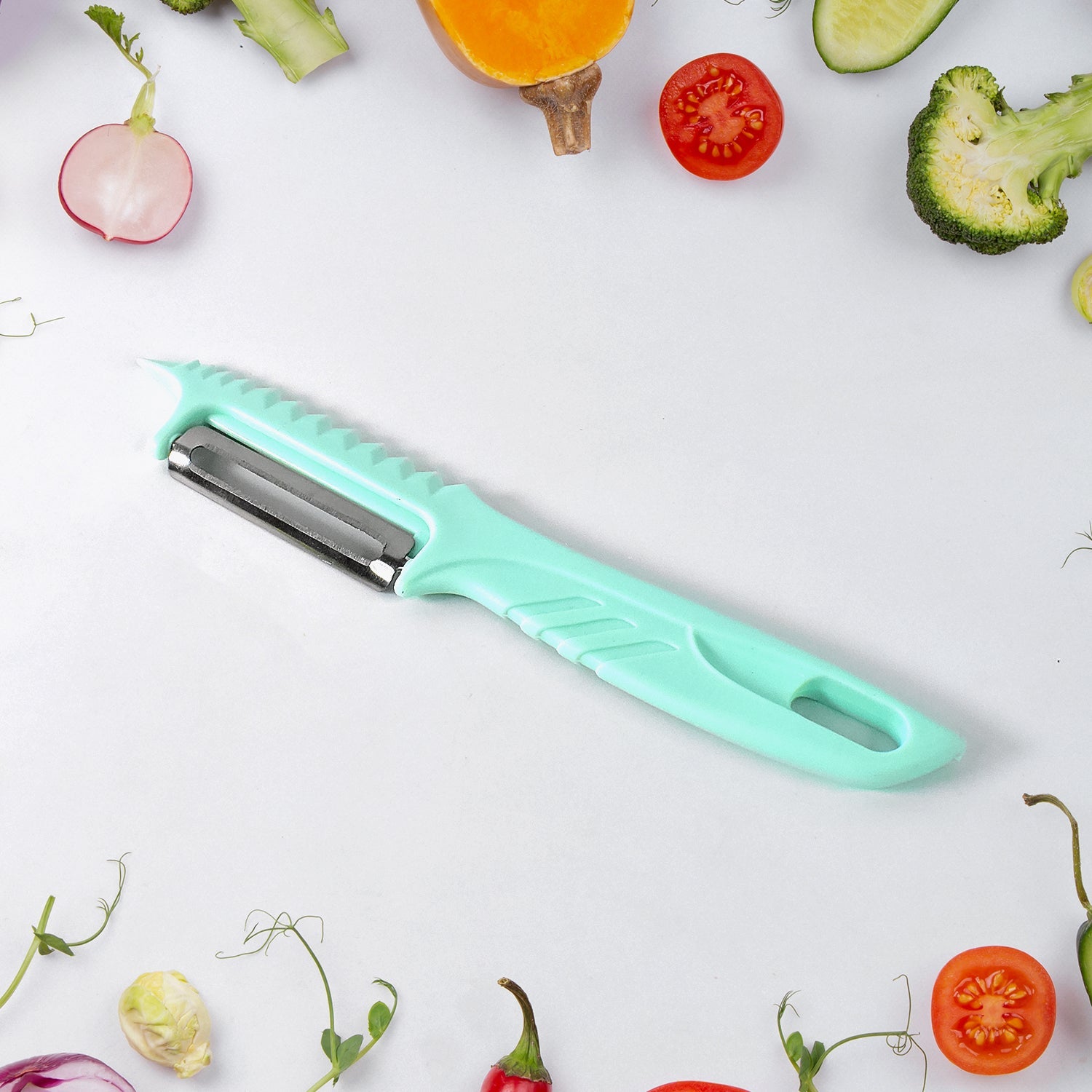Comfortable non-slip handle on a vegetable peeler for easy peeling