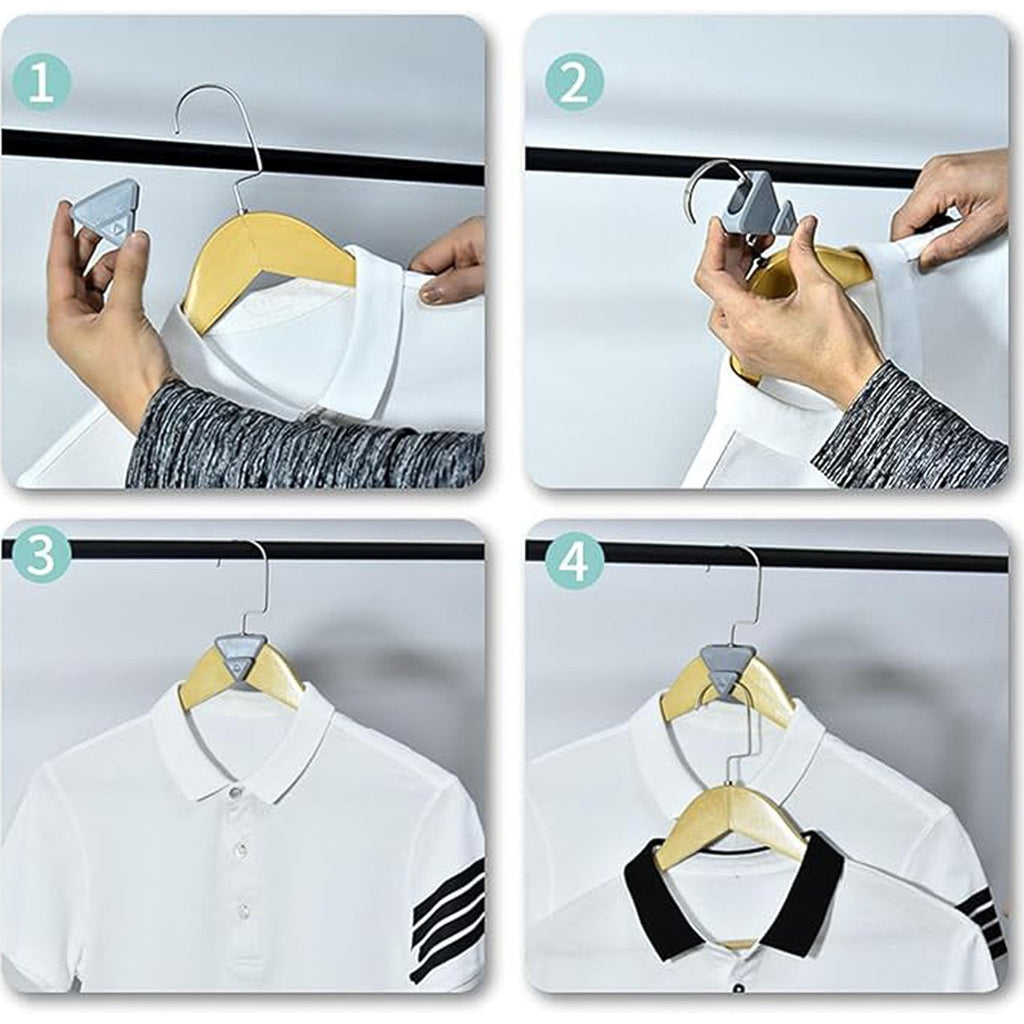 Organized clothes closet using plastic triangle hanger connector hooks