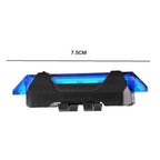 Blue rechargeable bicycle light on a white background, demonstrating its easy universal mounting system.