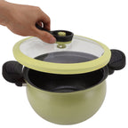 Ergonomic design of the pressure cooker handle and valve.