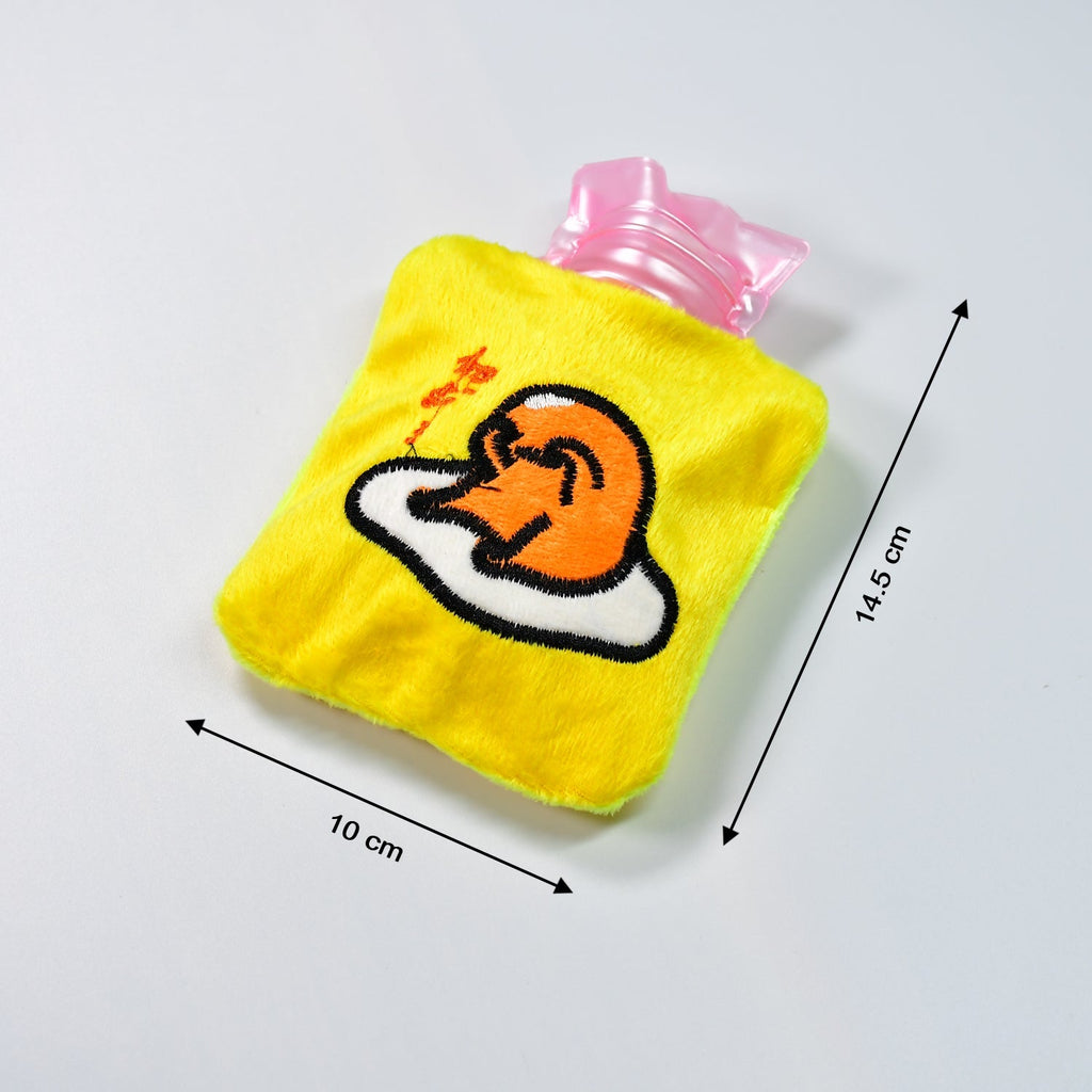 Top view of the yellow duck hot water bag, ready for filling with warm water.