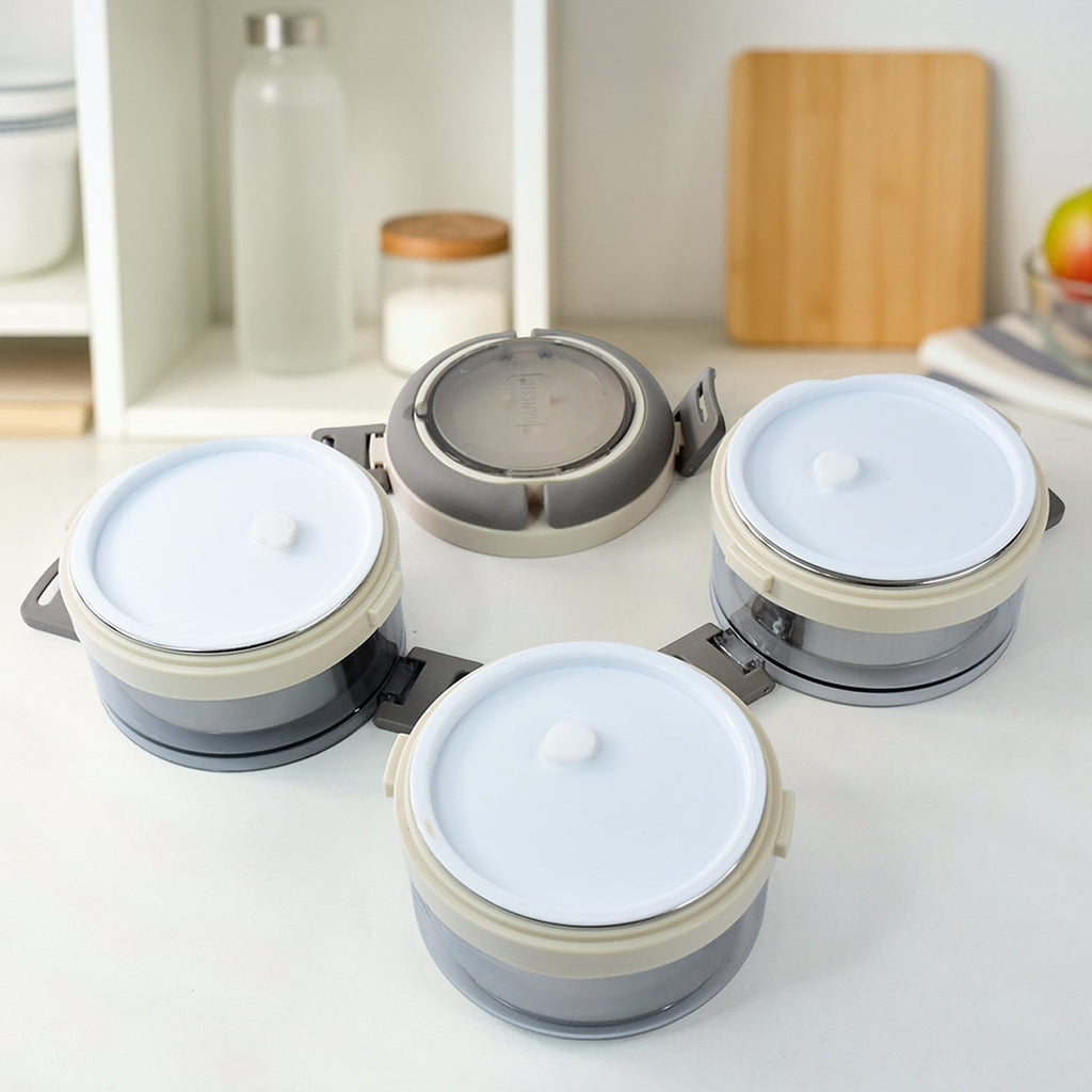 Triple-layer insulated stainless steel tiffin lunch box with spoon