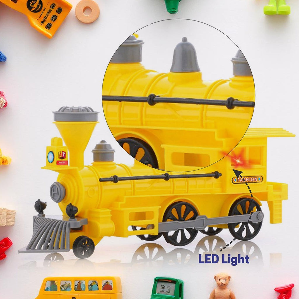 Durable Pull Back Train Toy with glowing LED lights in motion during play.