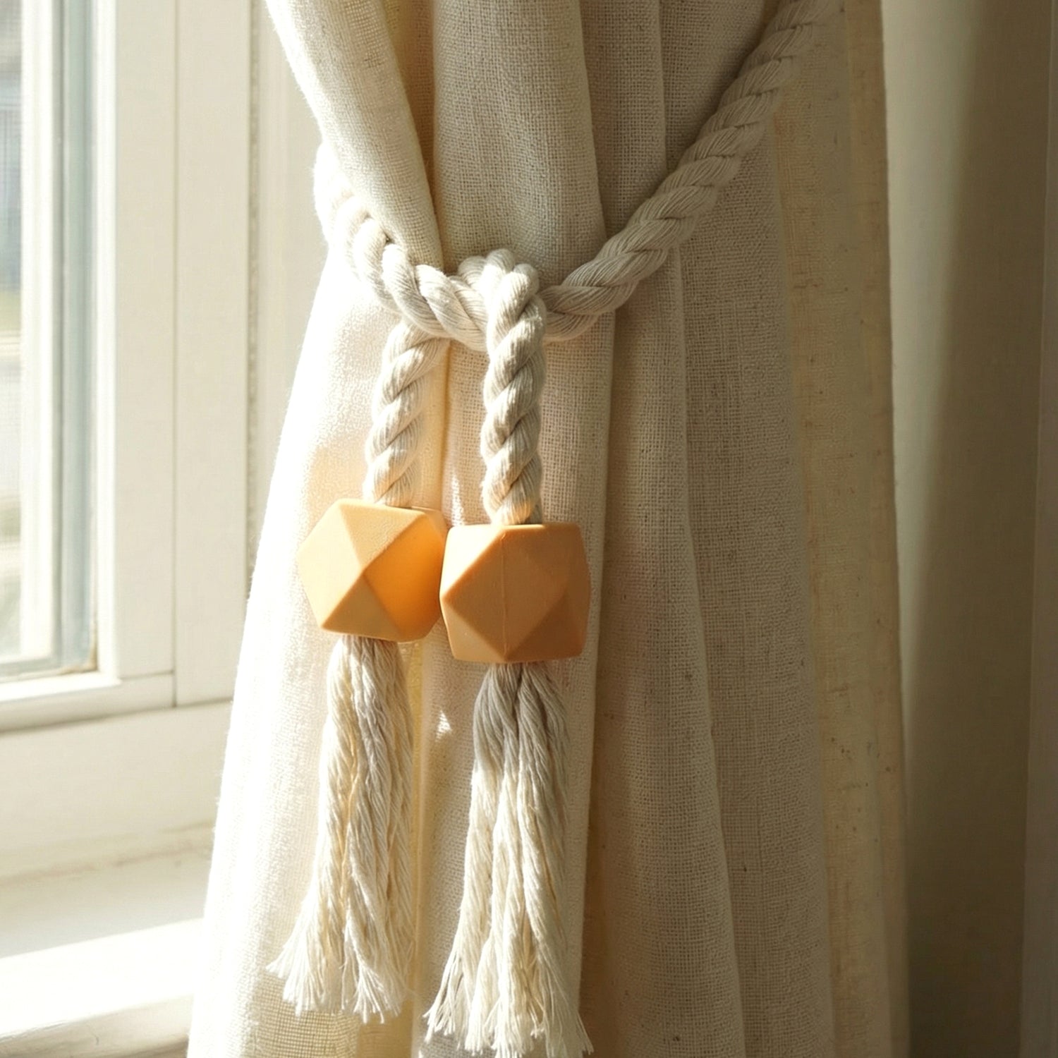 Magnetic curtain band wrapped around a curtain for easy installation.