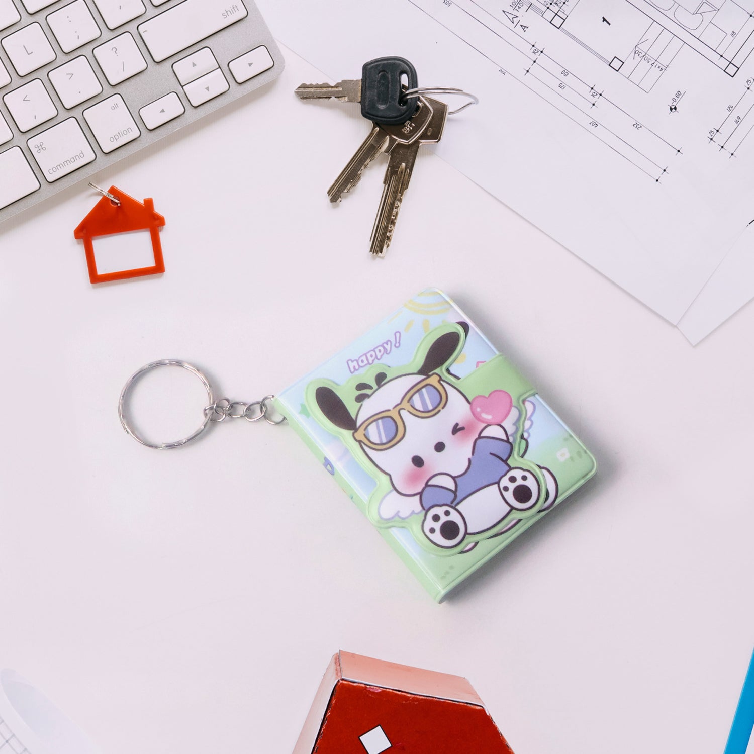 Top view of mini pocket notebook attached to keychain ring
