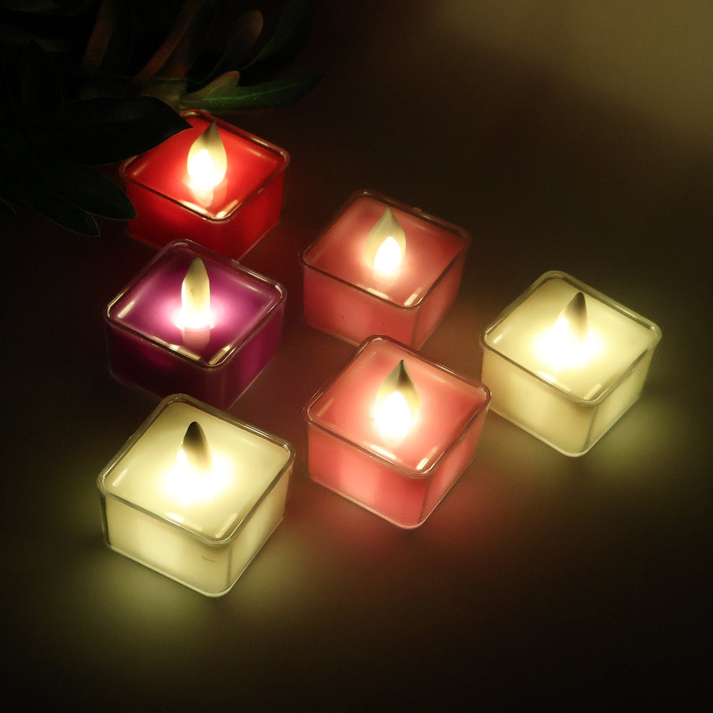 Box packaging for 6-piece LED multicolor flameless tealight candle set