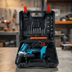 Open carry case with cordless drill and accessories