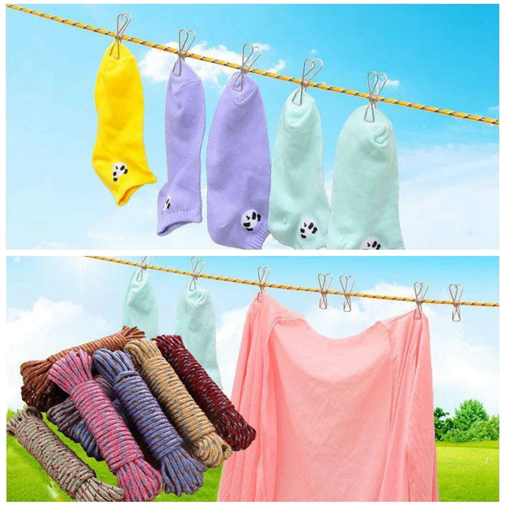 Heavy-duty 10m nylon laundry clothesline coiled, ready for use.