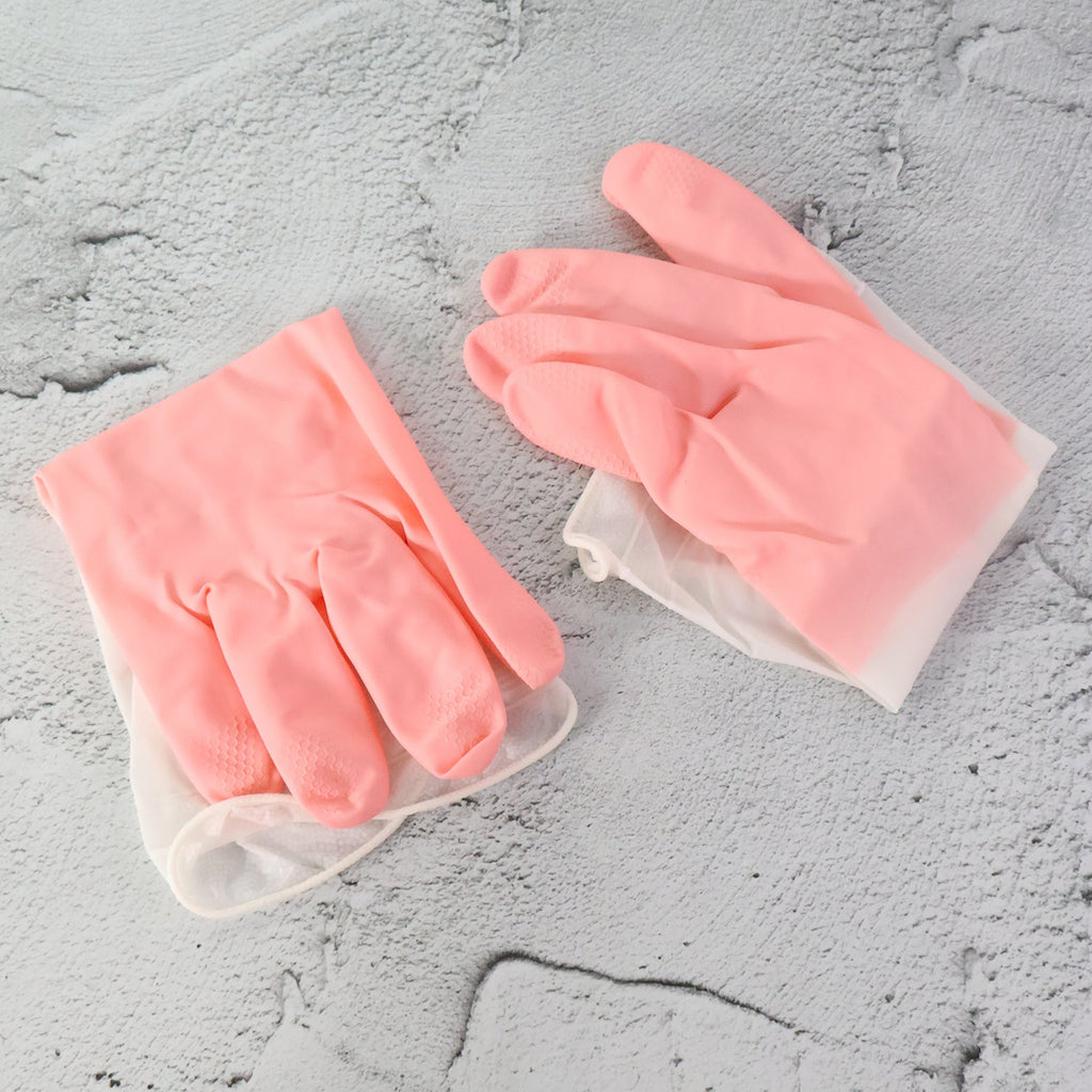 Close-up of waterproof rubber finish on cleaning gloves