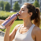 Outdoor lifestyle image featuring Supermom insulated water bottle