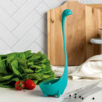 Cross-section view showing the robust stainless steel core of the silicone soup spoon.