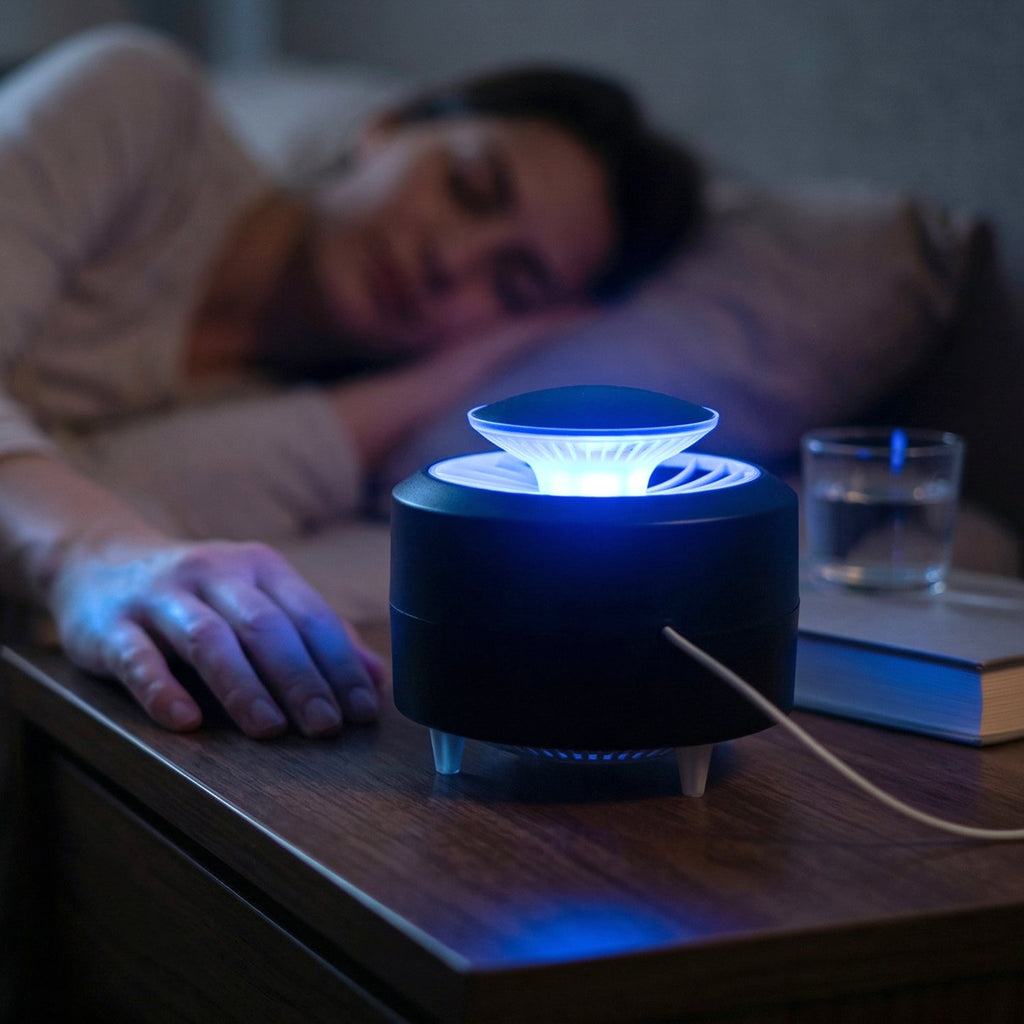 Electric mosquito killer lamp attracting mosquitoes indoors