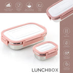 Side profile of the durable stainless steel lunch box, highlighting its sleek design.