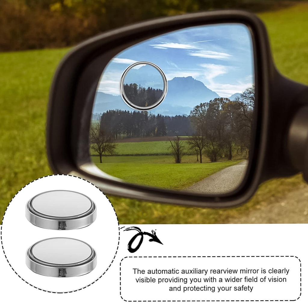 Close-up of the convex HD glass surface of the blind spot mirror for maximum vision.