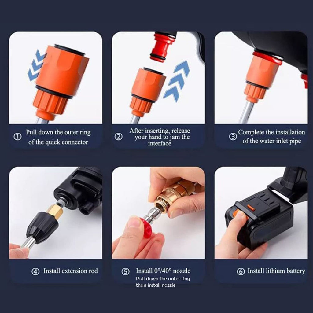 Multiple water inlet options and connectors for the portable car pressure washer.