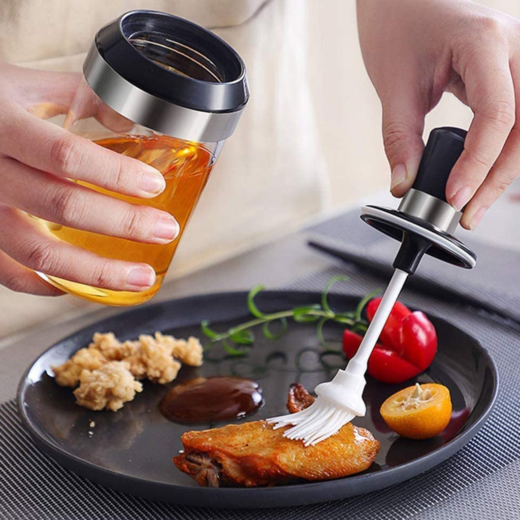 Compact silicone brush oil dispenser bottle for kitchen seasoning storage