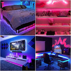 3M RGB LED strip lights illuminating a modern living room setup.