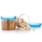 Airtight kitchen jars filled with colourful dry fruits and spices, showcasing versatile storage.