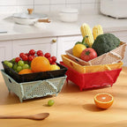 Ventilated foldable storage box holding various household items.