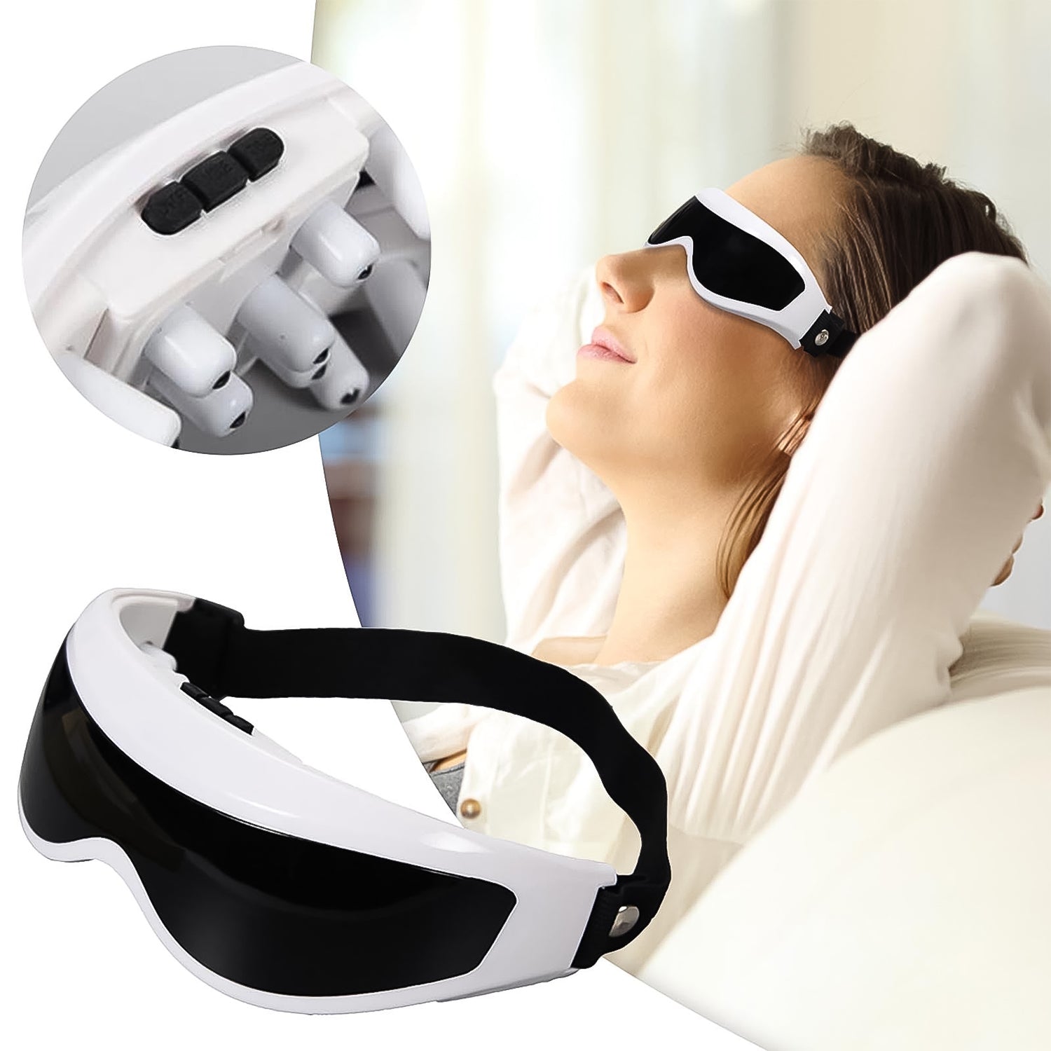 Side profile of the Electric Eye Massager, showcasing its ergonomic design.