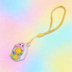 Close up of relaxing silicone pop bubble on chick-shaped fidget toy