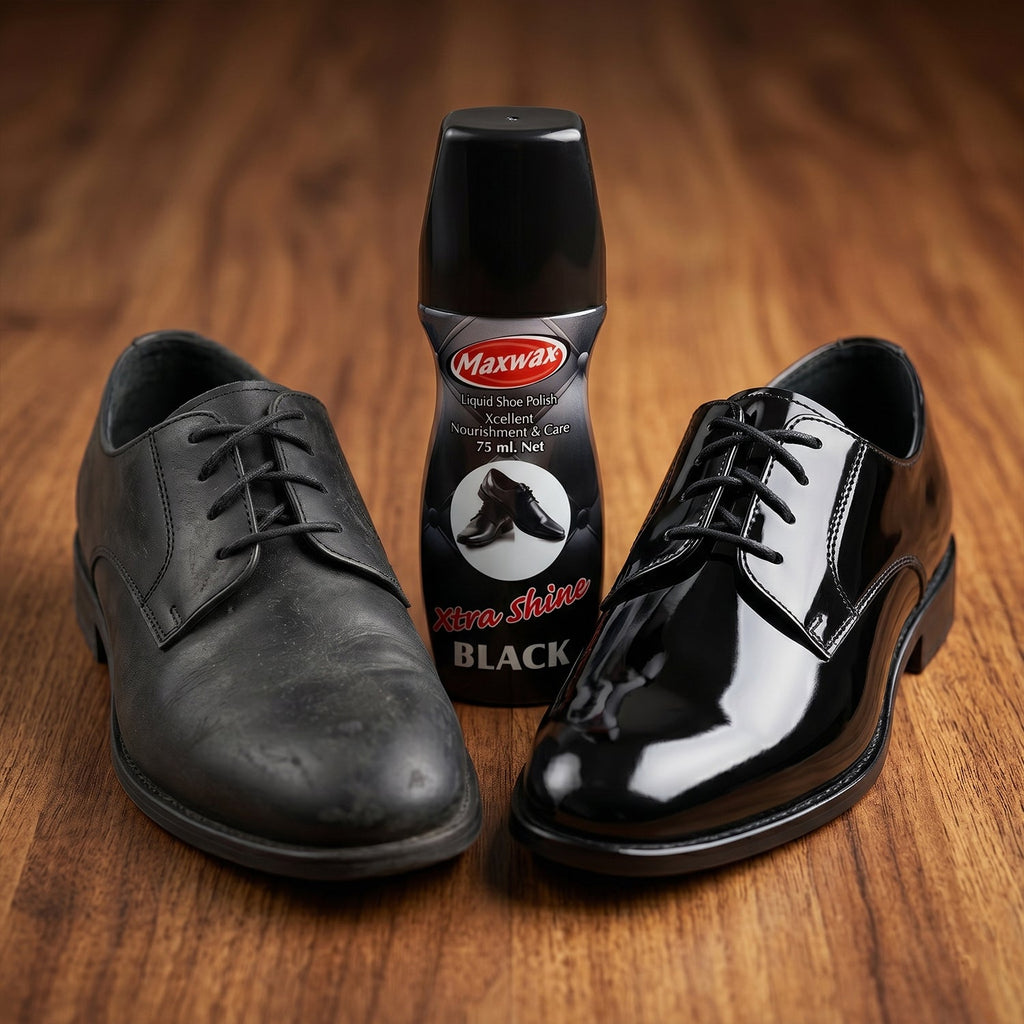 Durable black shoe polish in a compact 75 ML bottle suitable for travel