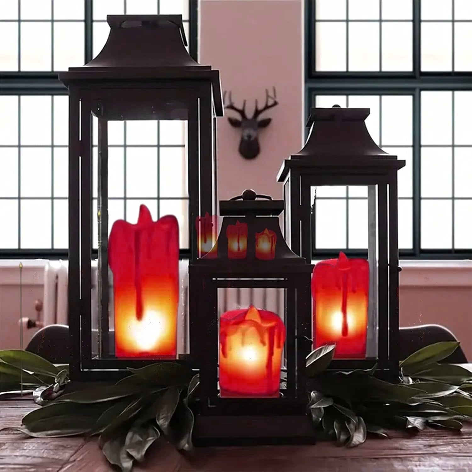 Three Flameless LED Candles with unique melted tops creating a warm, inviting ambiance.