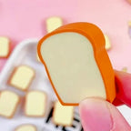 Overhead view of the delightful toast bread erasers, ideal for students.