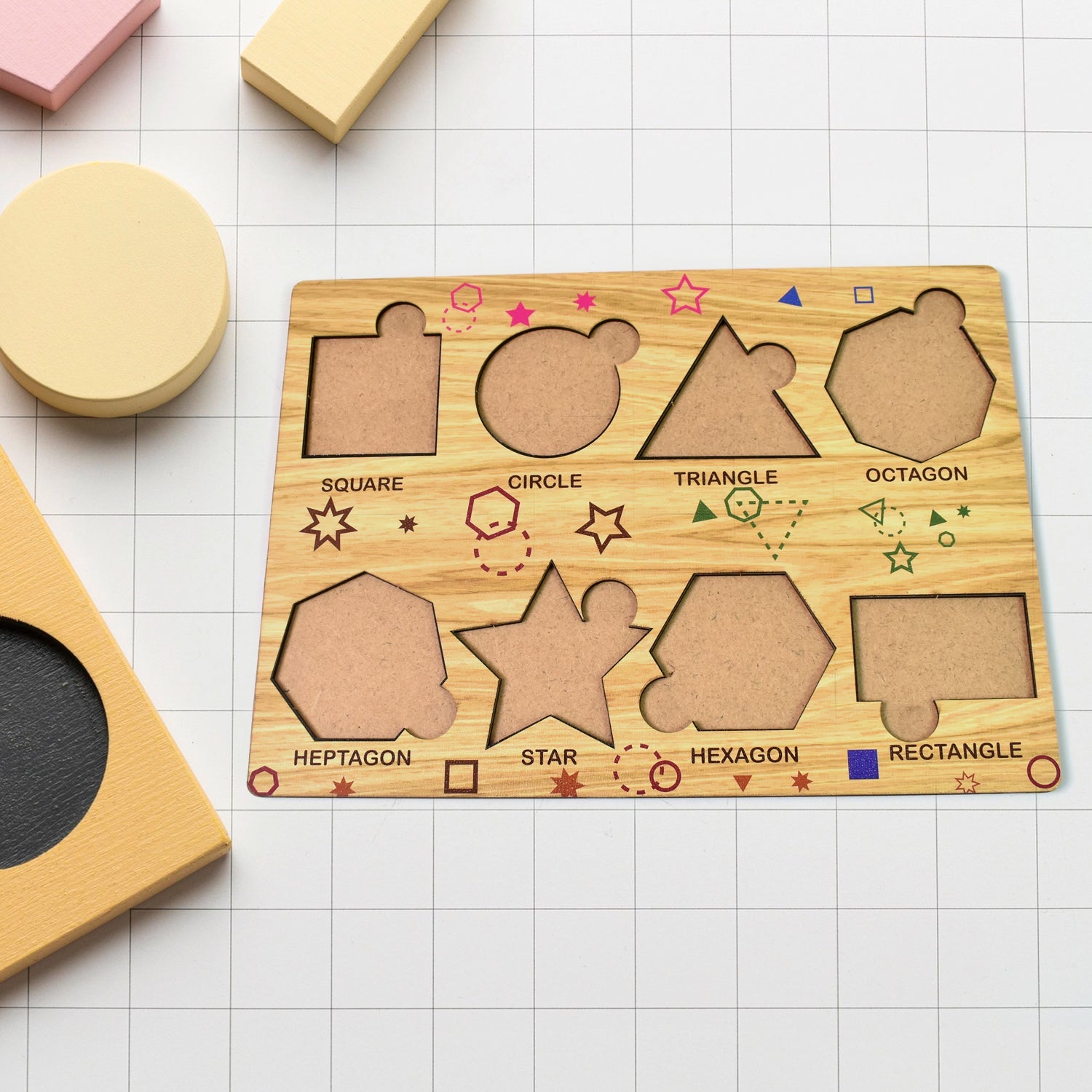 A child happily playing with the Wooden Triangle Puzzle, fostering cognitive development.