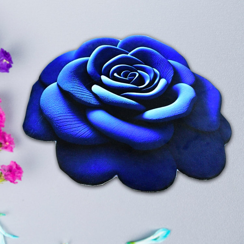 Designer floral patterned velvet touch doormat in blue rose shape
