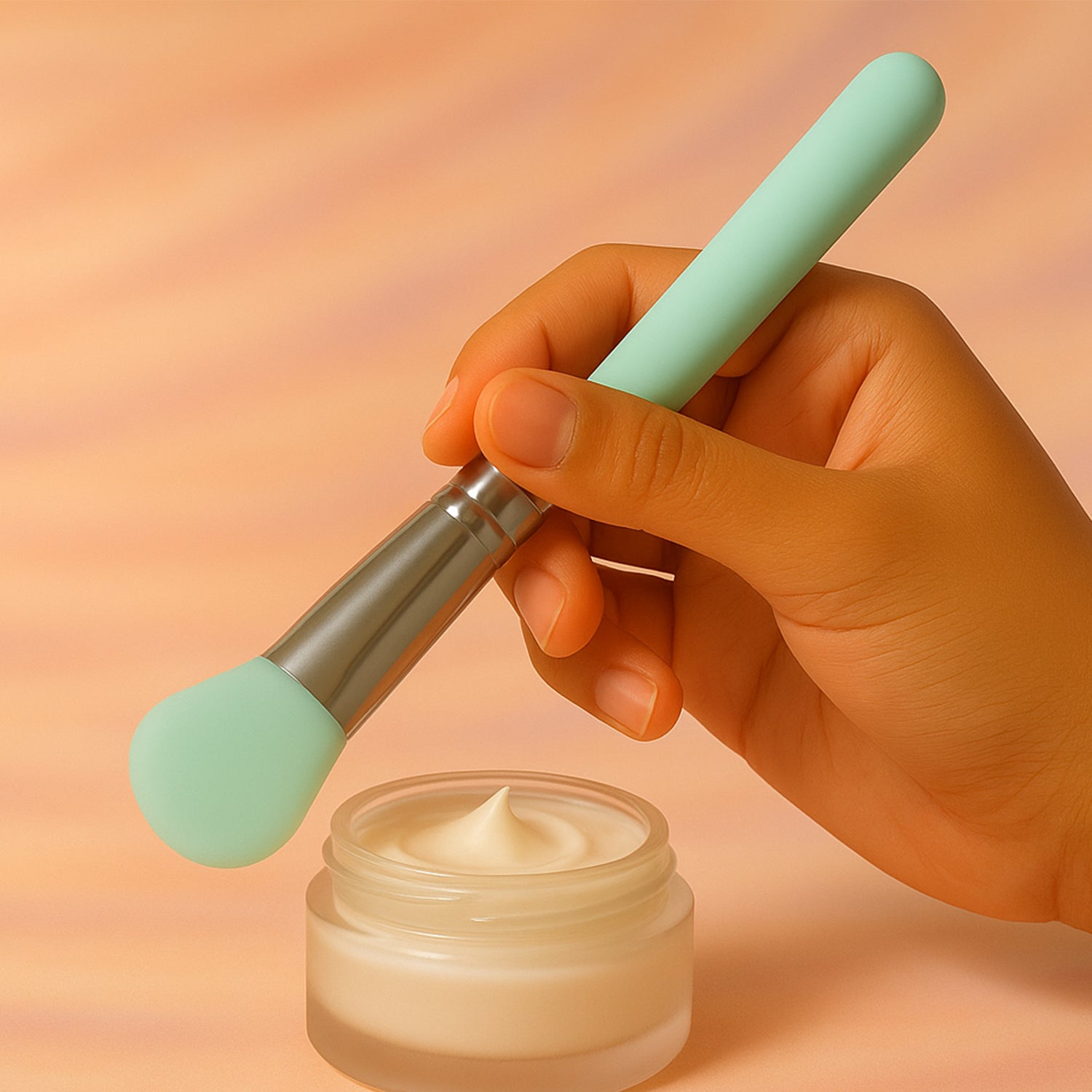 Smooth face mask application using soft silicone applicator brush