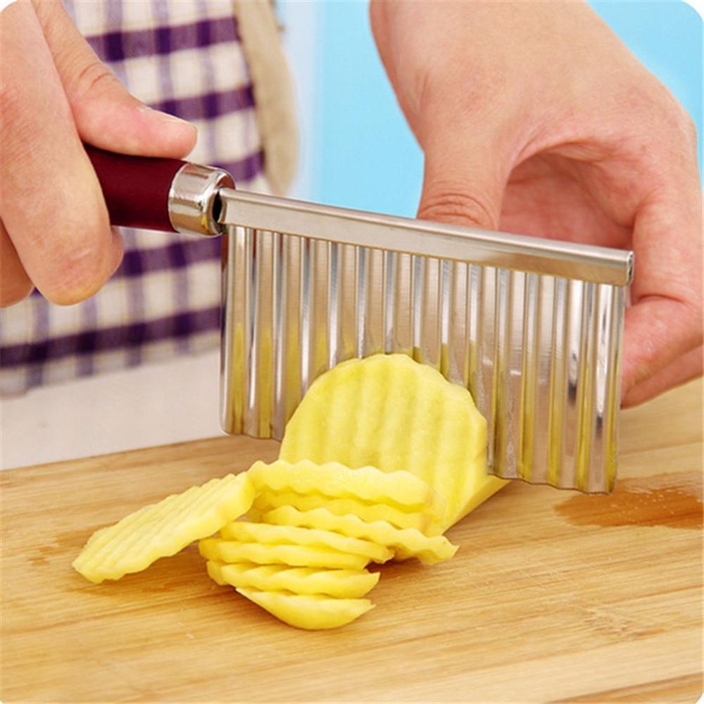 Close-up of the stainless steel wavy blade on the Quickslice Crinkle Cutter Knife