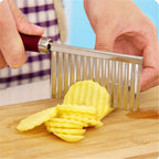 Close-up of the stainless steel wavy blade on the Quickslice Crinkle Cutter Knife