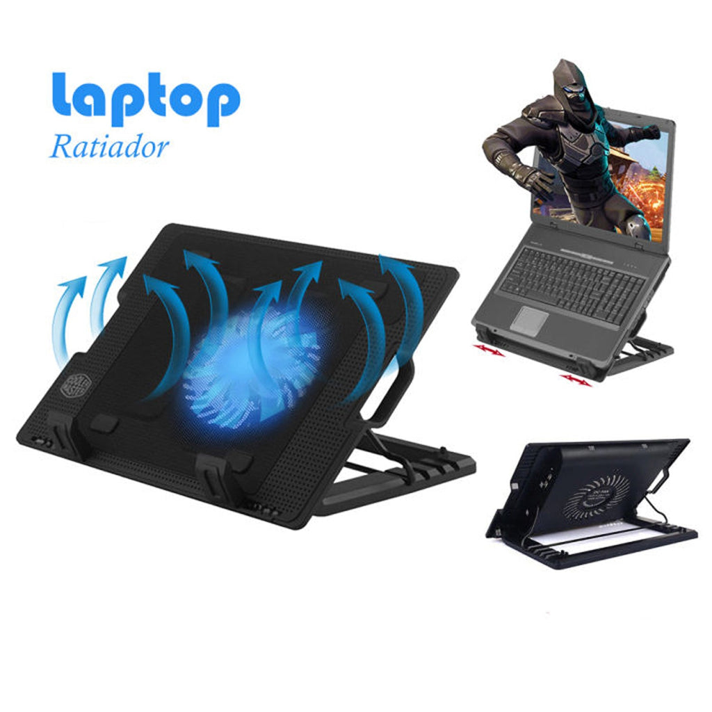 Side view of the laptop cooling pad showcasing its five adjustable height settings.