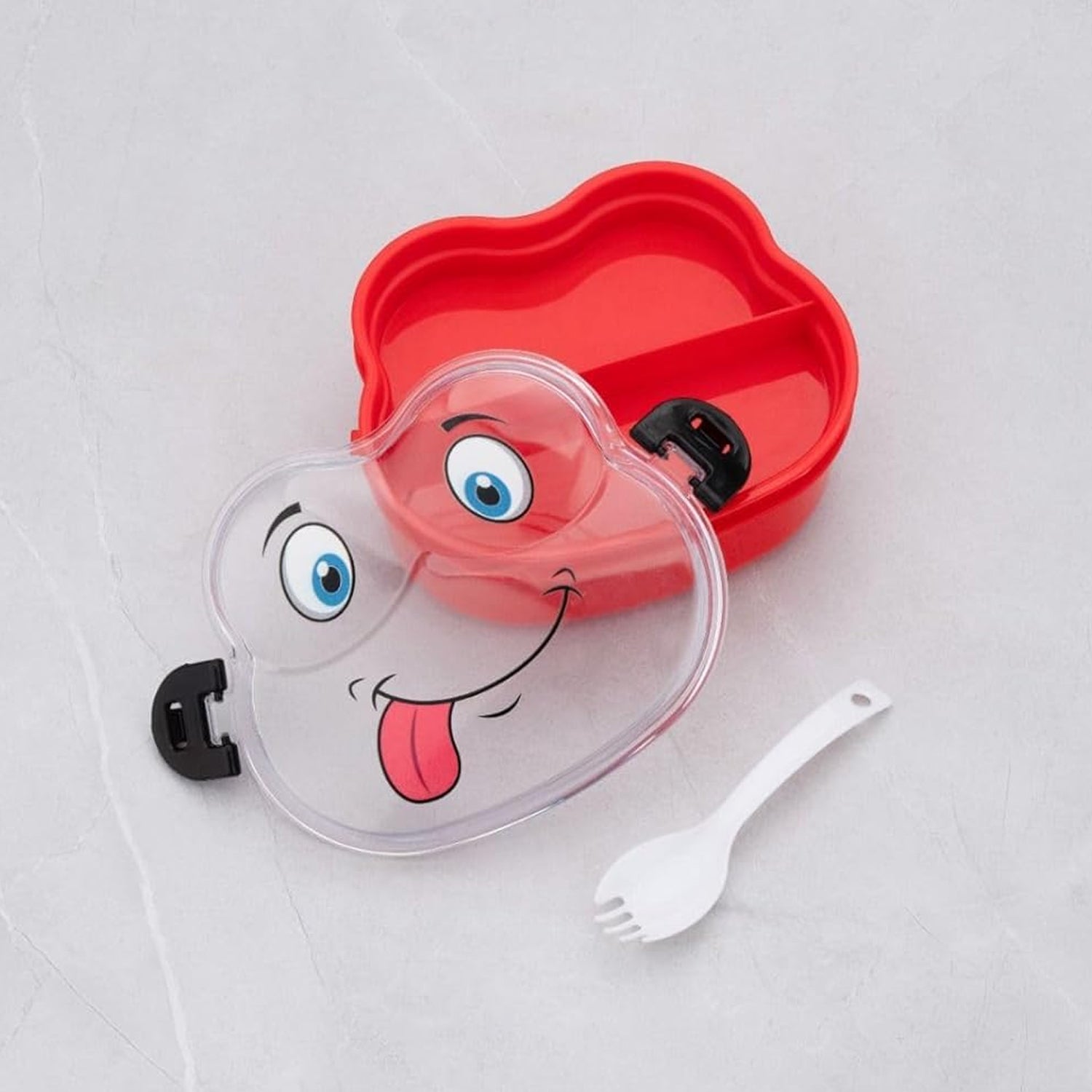 Close-up of the froggy lunch box, highlighting the durable, BPA-free material.