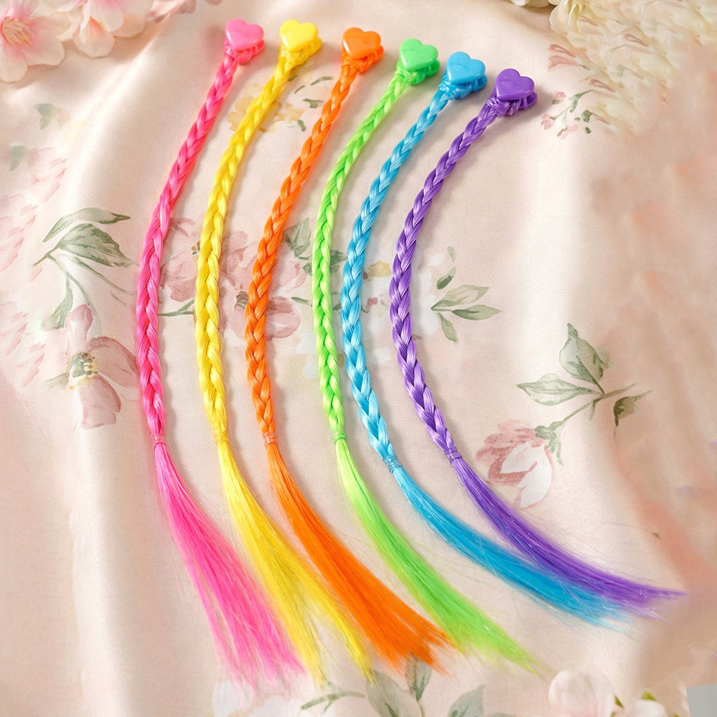 Claw clip accessory with multicolour braided hair extension streaks for girls